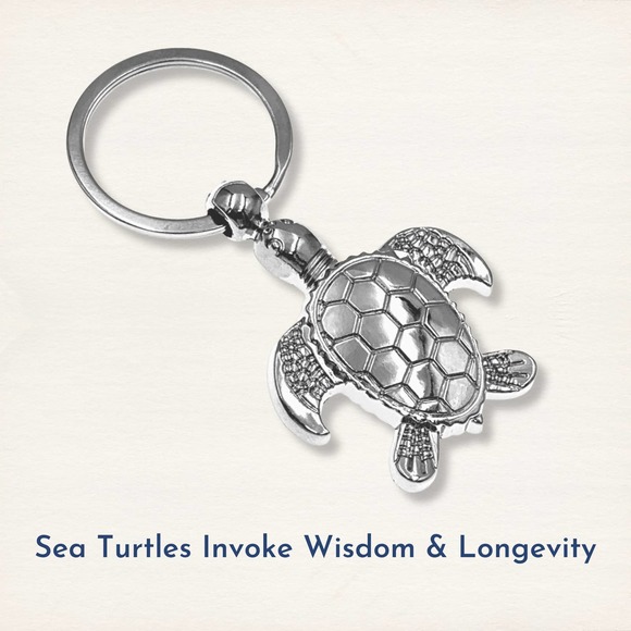 Evenchae Sea Turtle Pendant Keychain - 3”L, Silver - Arrives in Gift Bag - Picture 3 of 9